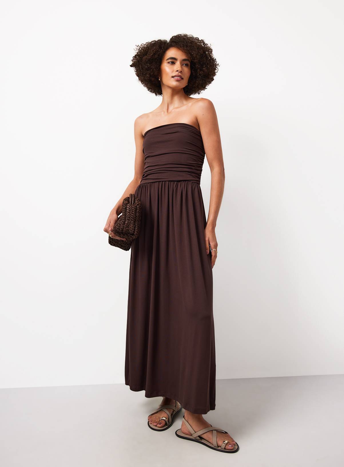 Dark Brown Jersey Bandeau Style Maxi Dress 8 - Image 1
